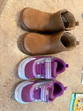 Stride Rite Brown Leather Boots & Purple Mesh Sneakers